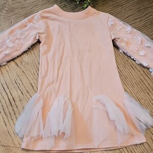 Blush Long Sleeve Dress Size 4-5 with Floral And Lace Details